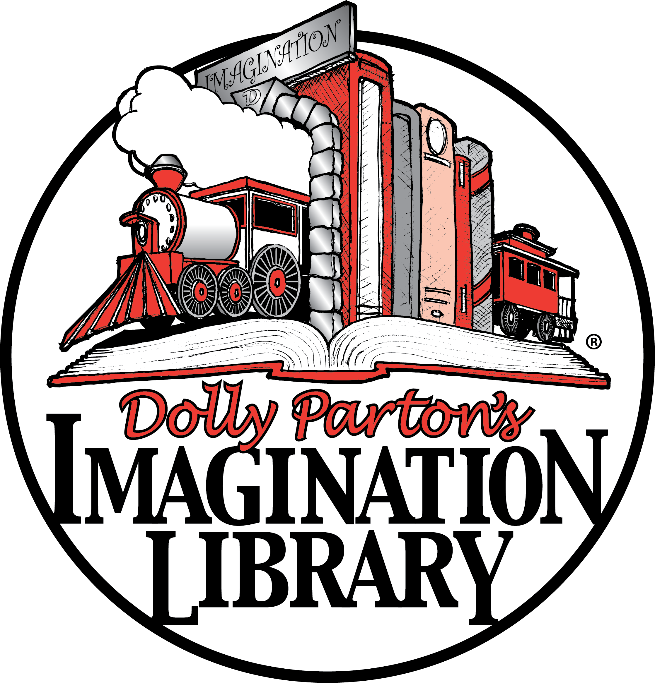 Dolly Parton Imagination Library book train logo