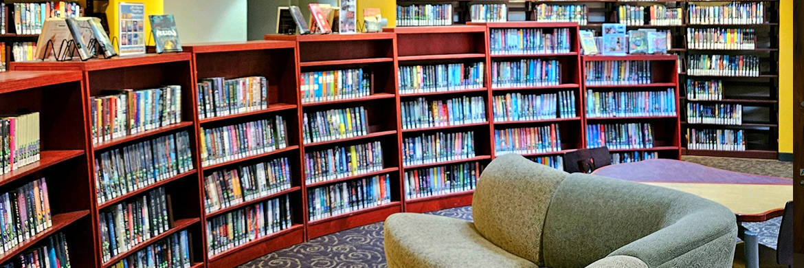 Teen Services area bookshelves