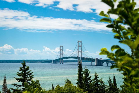 View of the Mackinac Bridge from the southside.